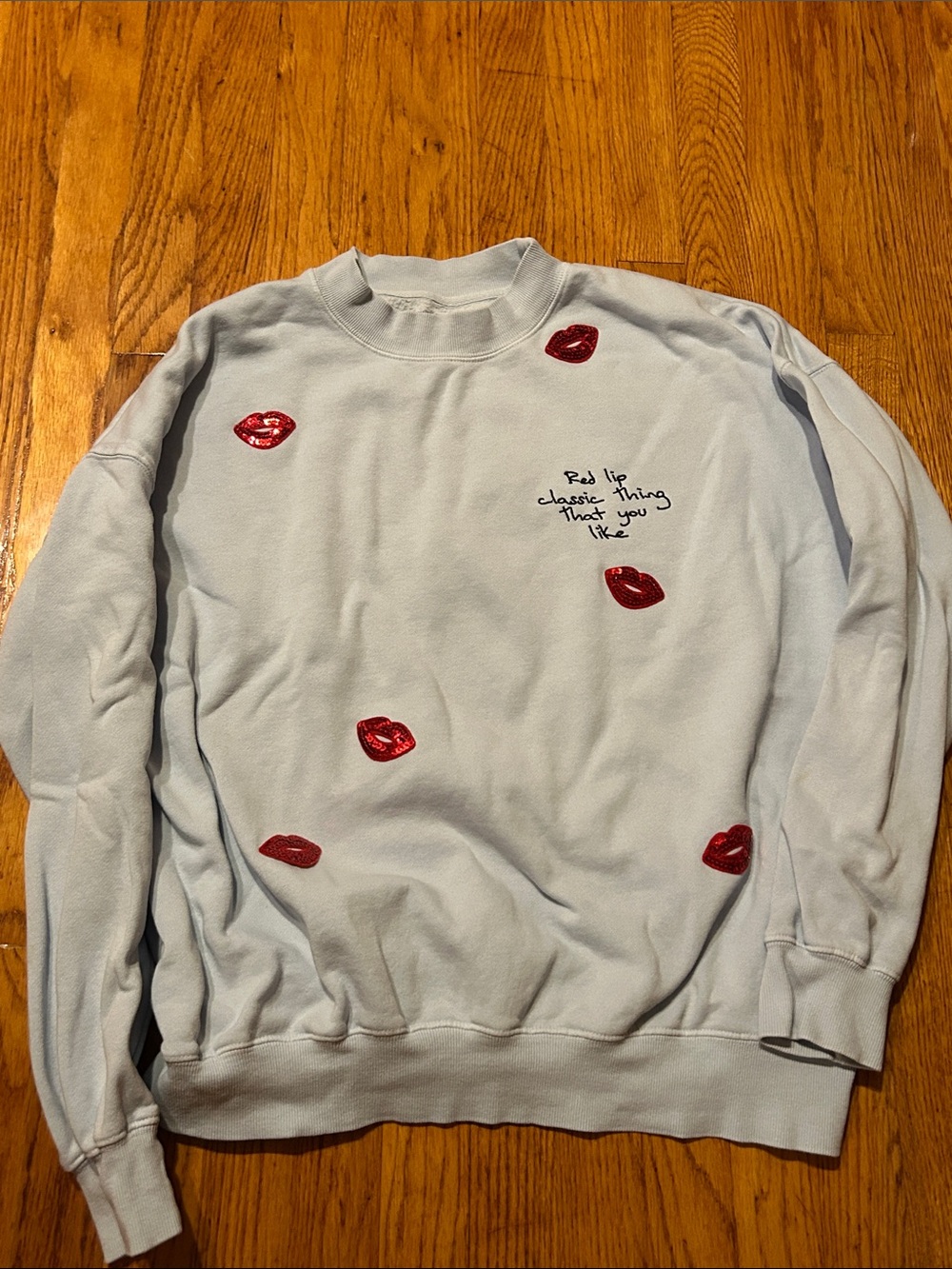 Taylor Swift Light Gray Sweatshirt with Red Lip Embroidery